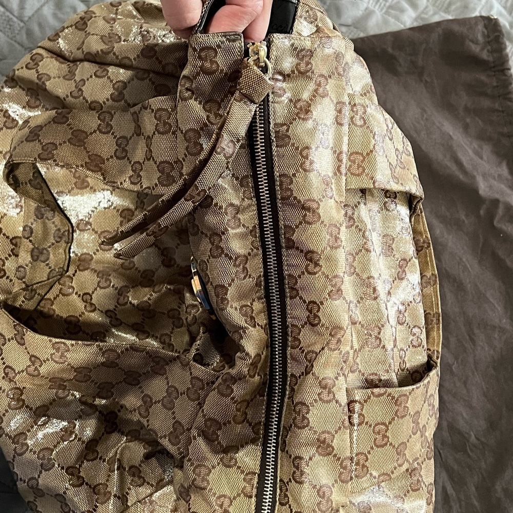 Gucci Hysteria Beige and BrownCrystal Large GG Water-resistant Shoulder Bag - Picture 14 of 16